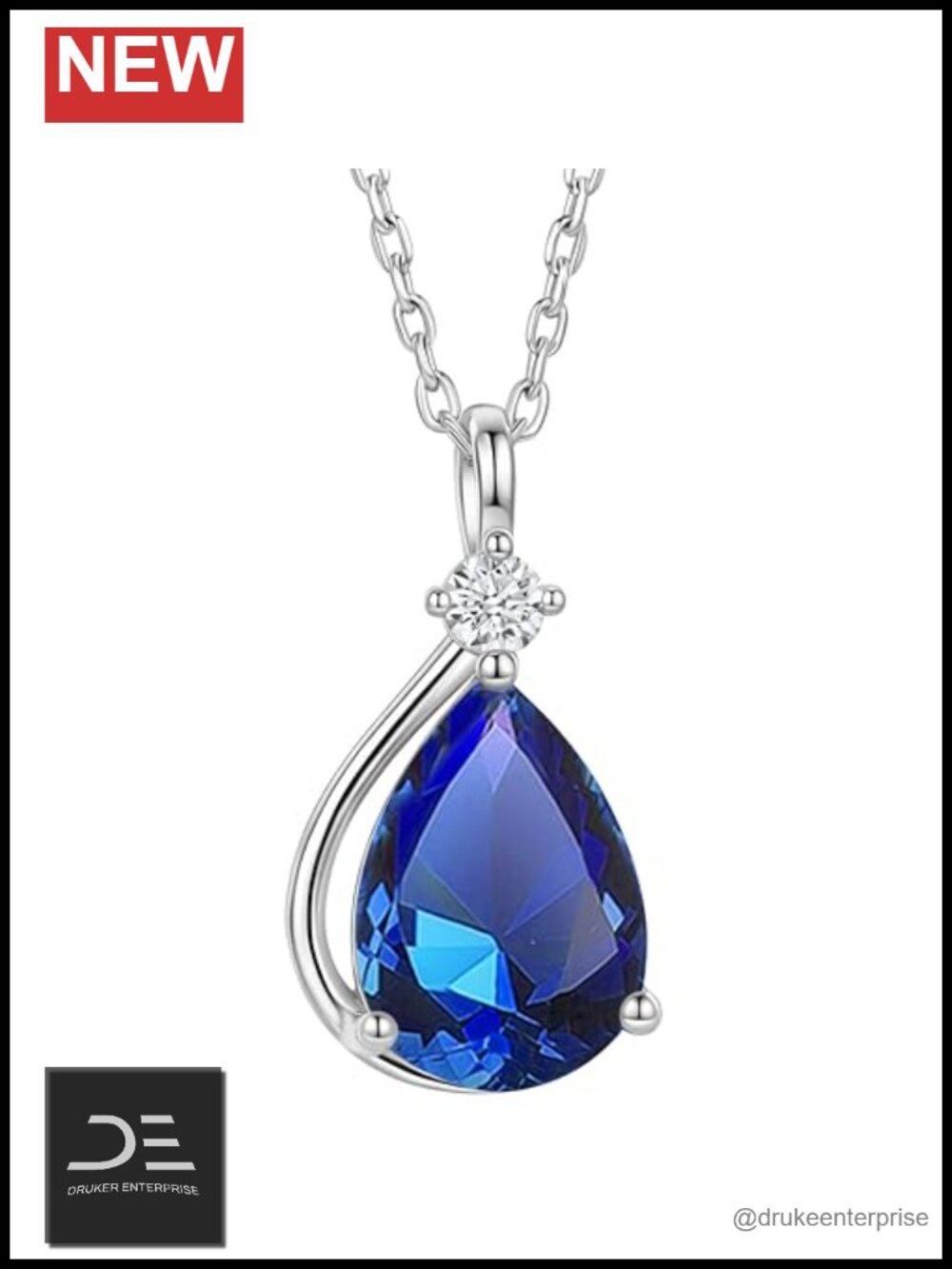 Sterling Silver Sapphire Pendant Necklace Women Dainty 925
